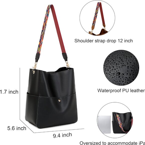 Women Bucket Purse PU Leather Adjustable Strap Hobo Bag Crossbody Stylish - Picture 3 of 5